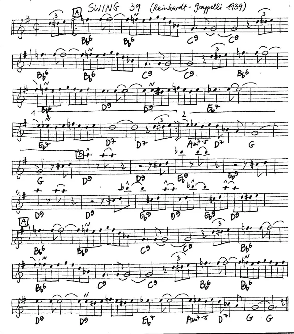 swing 39 free jazz leadsheet - Courtesy of the Jungle Jazz Band